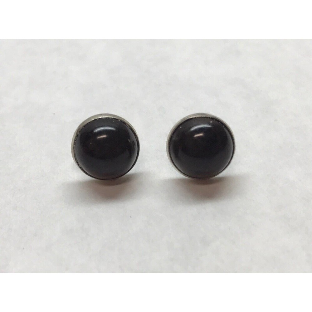 Small Black Onyx Stone Silver Button Earrings Pos… - image 1
